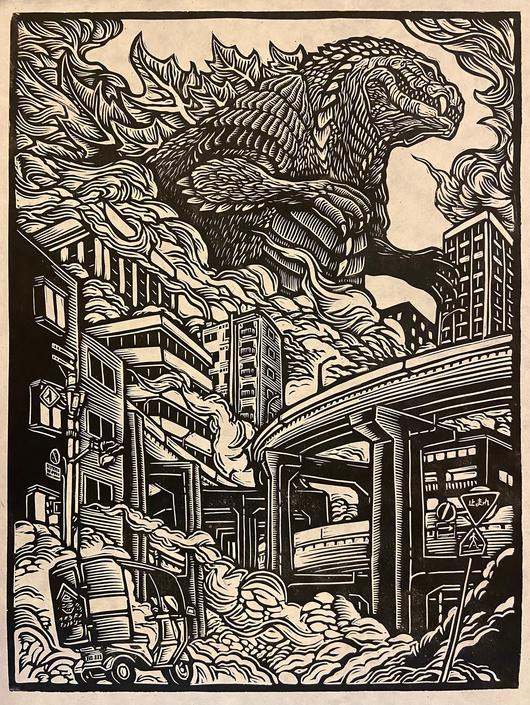 Godzilla Singular Point Block Print
