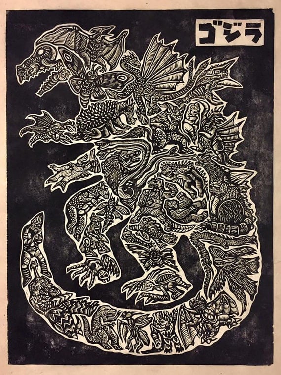 King Of The Monsters Block Print