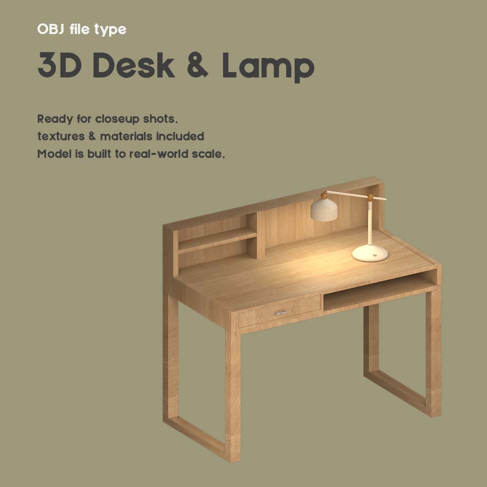 Image of Desk & Lamp 3D model