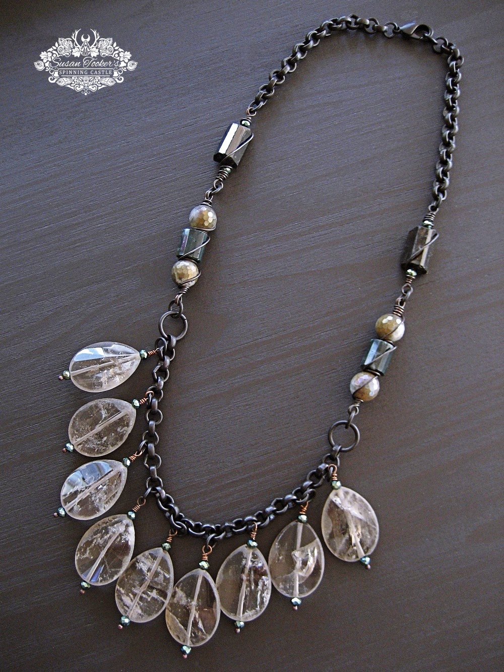 Image of DRUID STONE - Smoky Quartz Crystal Bib Statement Necklace Boho Witchy Jewelry