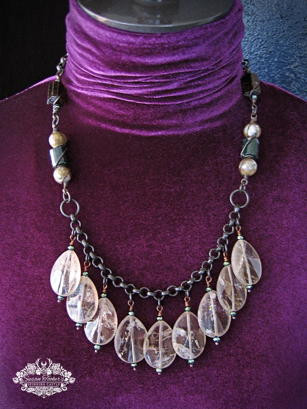 Image of DRUID STONE - Smoky Quartz Crystal Bib Statement Necklace Boho Witchy Jewelry