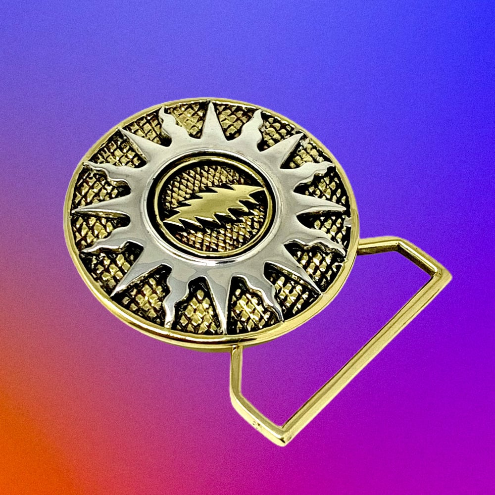 Image of Sunshine Daydream Belt buckle cast in Yellow Brass and Sterling Silver