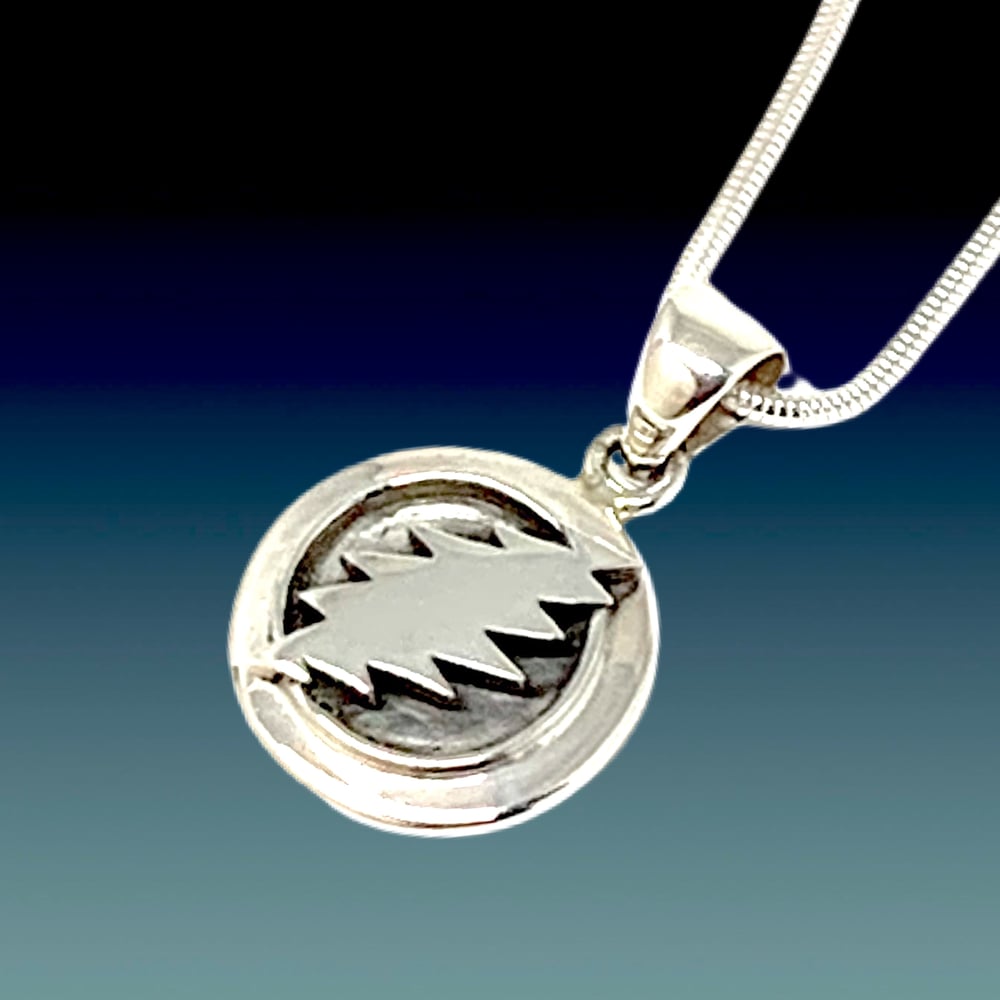 Image of Bolt in Circle Pendant Cast in Sterling Silver