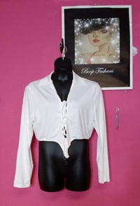 Image 1 of PLUS SIZE WHITE TIE UP FRONT CROP TOP 