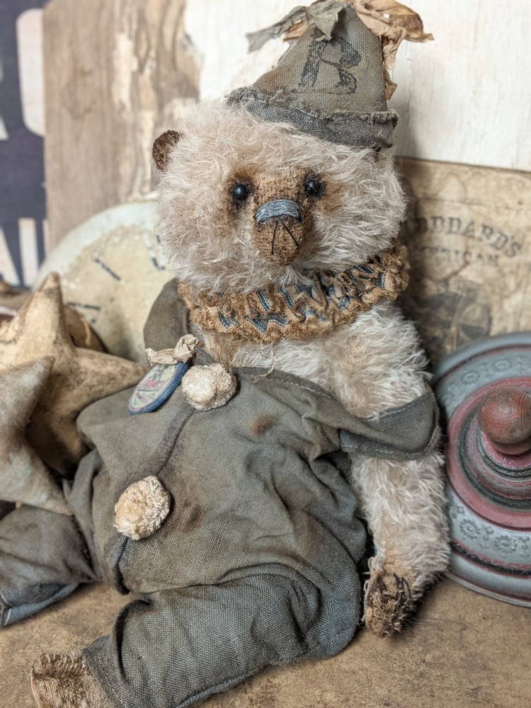 Image of PUNCH a big old fat 14" antique style cream mohair clown teddy bear by Whendi's Bears