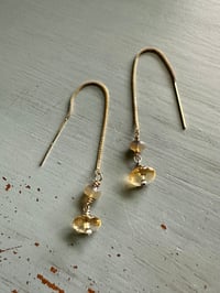 Image 1 of 14k yellow gold threader earrings with opals and citrine