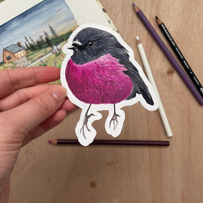 4 Inch Pink Robin Sticker
