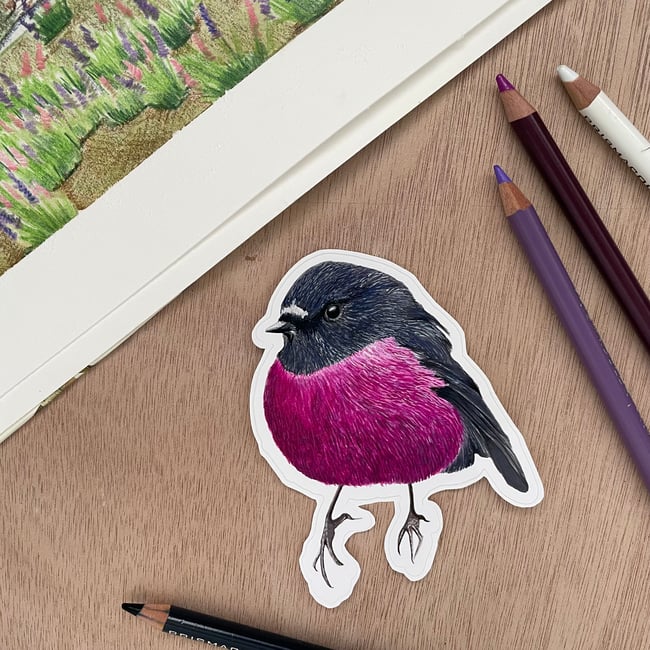 4 Inch Pink Robin Sticker