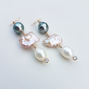 Tahitian & Fresh Water Triple Pearl Earrings
