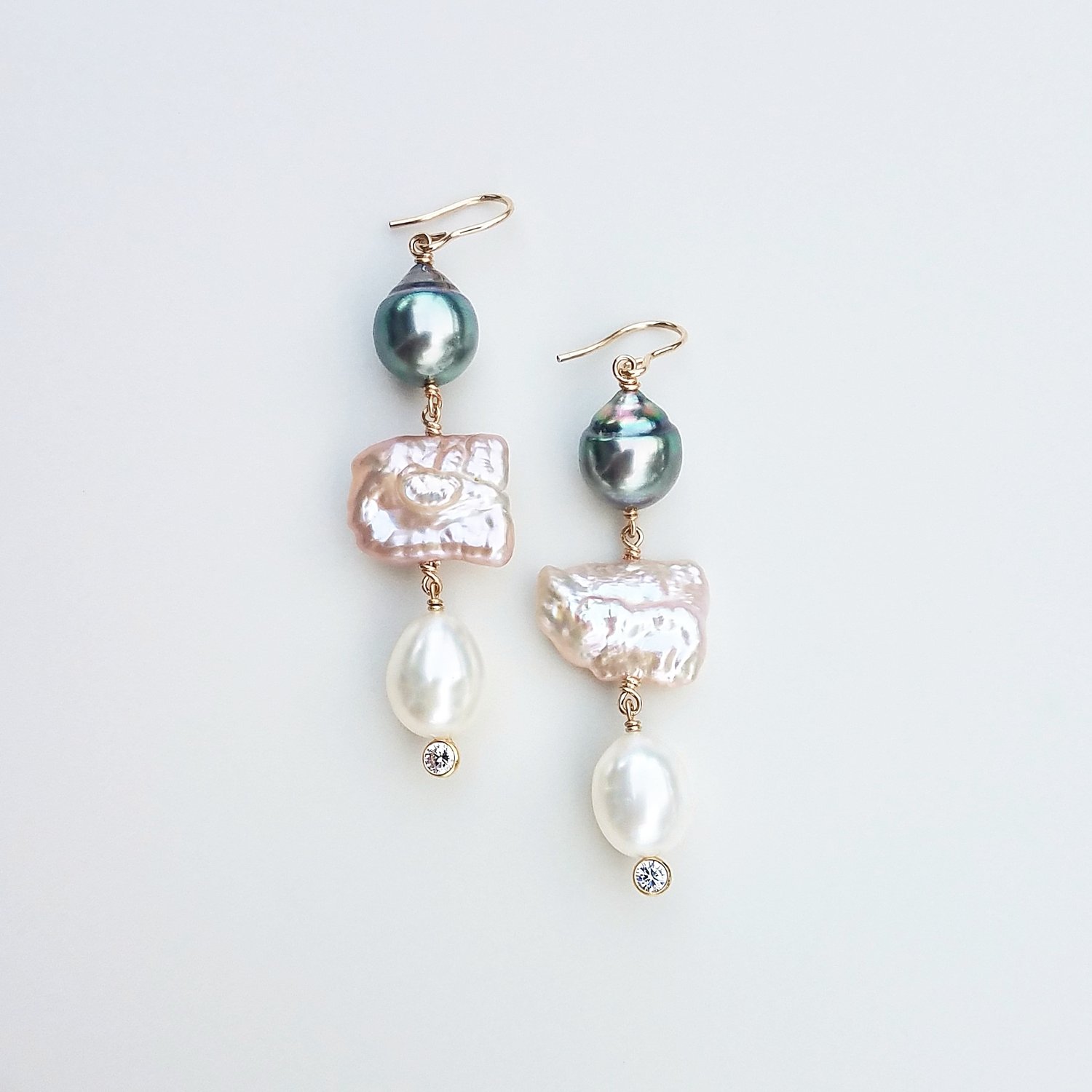 Tahitian & Fresh Water Triple Pearl Earrings