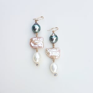 Tahitian & Fresh Water Triple Pearl Earrings