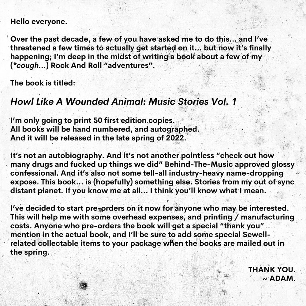 Adam Sewell 'Howl Like A Wounded Animal: Music Stories Vol. 1' (Book PRE-ORDER) 