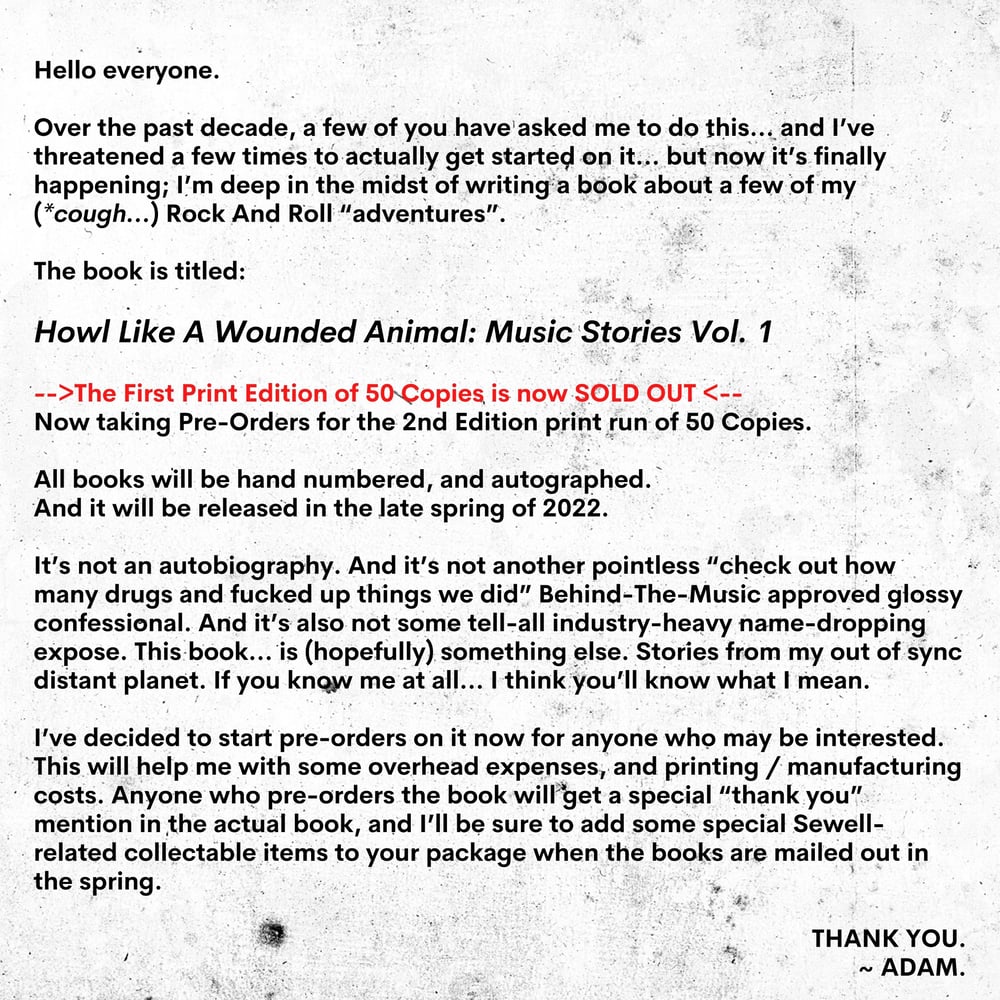 Adam Sewell 'Howl Like A Wounded Animal: Music Stories Vol. 1' (SECOND PRINTING BOOK PRE-ORDER) 