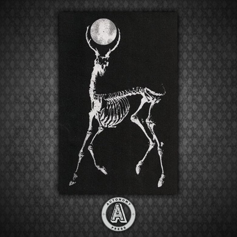 Image of Skeletal Deer Moon - Black Canvas Patch