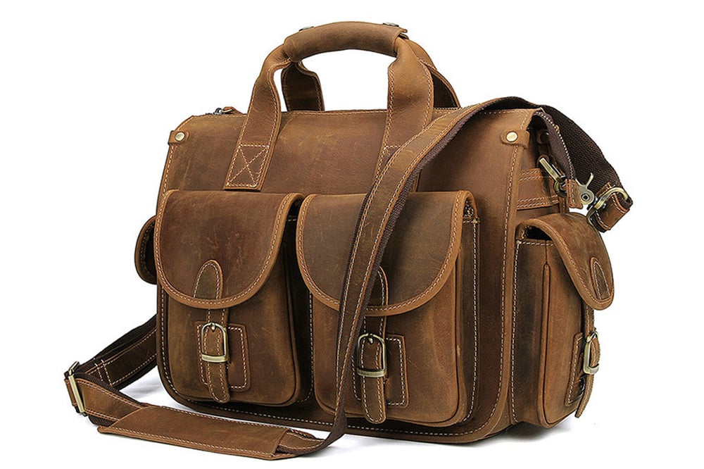 Image of Handmade Vintage Leather Briefcase, Messenger Bag, Men's Handbag 7106