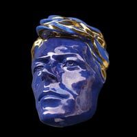 Image 1 of  'Loving the Alien' Blue/Gold Glazed Ceramic Mask