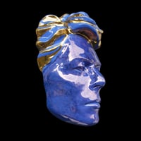 Image 2 of  'Loving the Alien' Blue/Gold Glazed Ceramic Mask