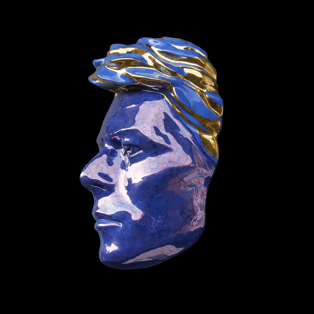 'Loving the Alien' Blue/Gold Glazed Ceramic Mask