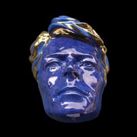 Image 4 of  'Loving the Alien' Blue/Gold Glazed Ceramic Mask