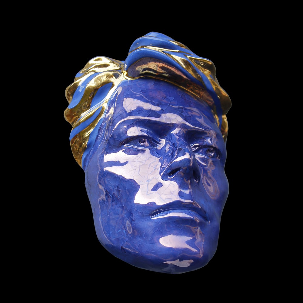 'Loving the Alien' Blue/Gold Glazed Ceramic Mask