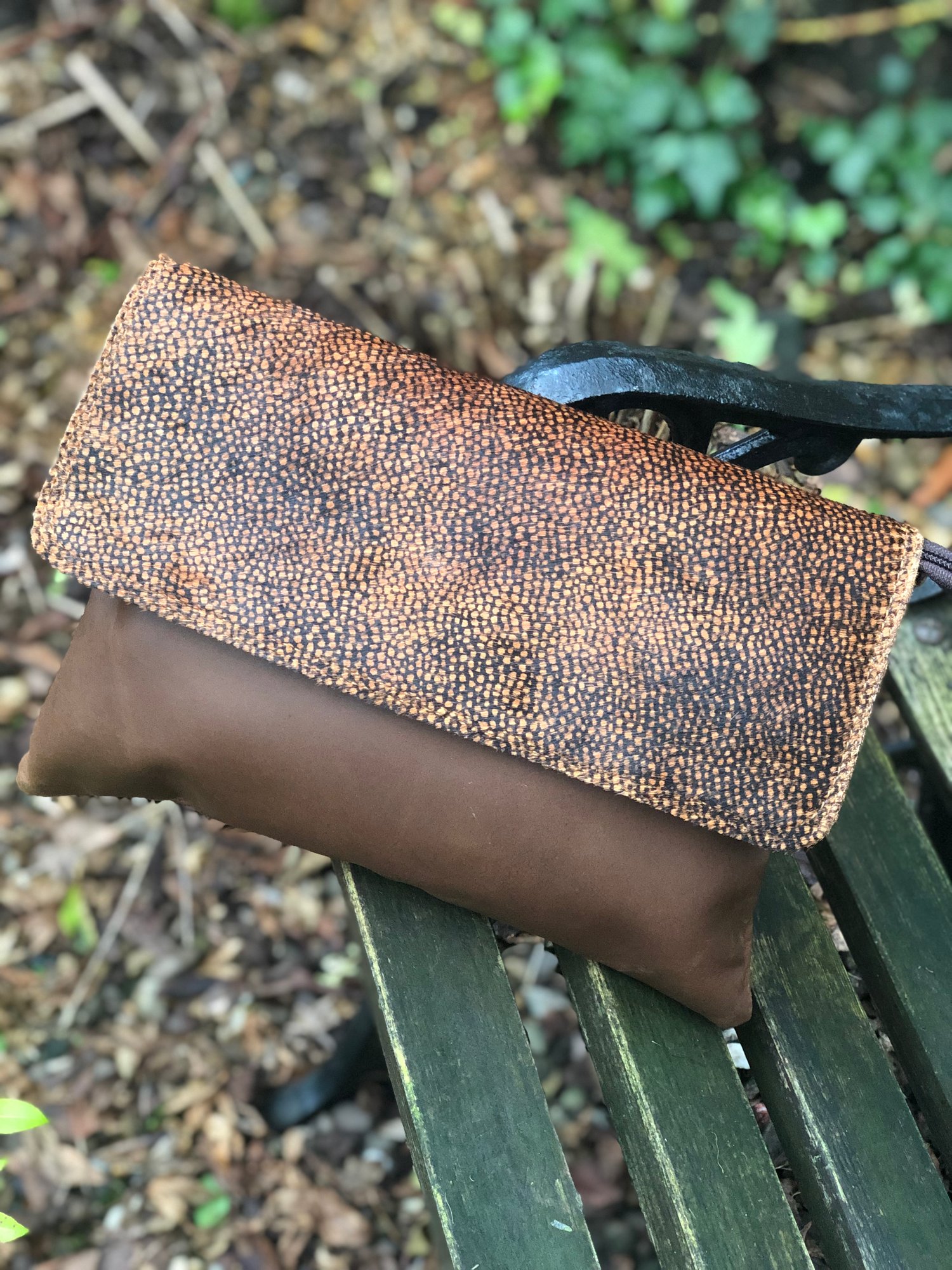 Image of Harlequin Collection - Rustic buffalo leather & fur clutch/crossbody #23C