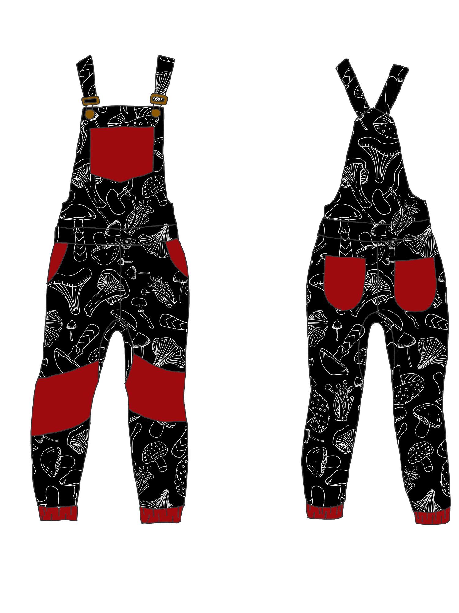 Image of CUSTOM Unisex Fit Mushroom Print Overalls
