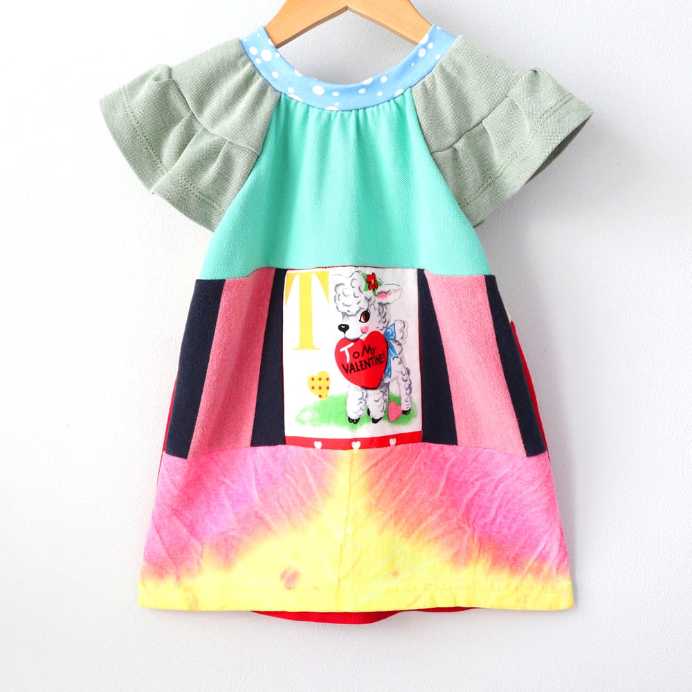 Image of lamb tiedye green pink valentines day retro 4T flutter sleeve vintage fabric courtneycourtney top 