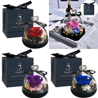 Eternal Flowers In Heart Glass Dome with Led Light Forever Preserved Rose Valentine Wedding Gifts