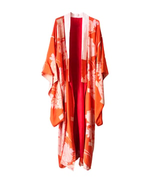 Image of Silke kimono - brændt orange med peoner mm.
