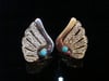 VINTAGE 1950S RETRO 18CT NATURAL TURQUOISE OLD EIGHT CUT DIAMOND FAN EARRINGS