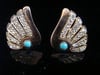 VINTAGE 1950S RETRO 18CT NATURAL TURQUOISE OLD EIGHT CUT DIAMOND FAN EARRINGS