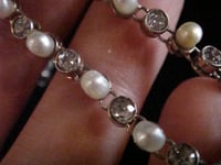 Image 4 of FRENCH EDWARDIAN 18CT WHITE GOLD NATURAL SALTWATER PEARL & DIAMOND LINE BRACELET