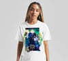 ‘indigo skies’ – vibrant collage art t-shirt, white