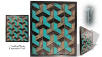 Image 3 of "Tumbling Blocks – Cityscape In Teal”  Reclaimed Wood Artwork