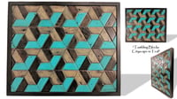 Image 4 of "Tumbling Blocks – Cityscape In Teal”  Reclaimed Wood Artwork