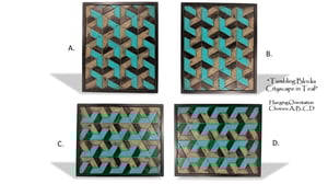 Image of Artwork Reclaimed Wood "Tumbling Blocks - Cityscape In Teal”