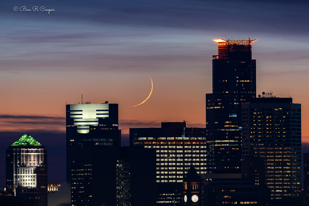 Crescent Moon Sunset in Minneapolis Ben R Cooper Photography