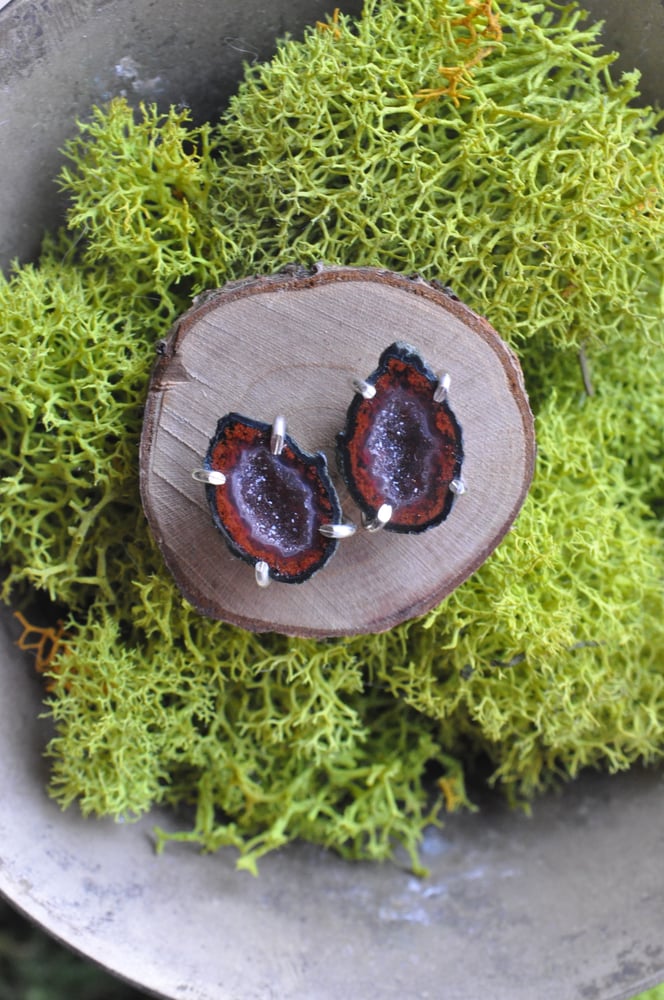 Image of OOAK Red Tabasco Geode Studs