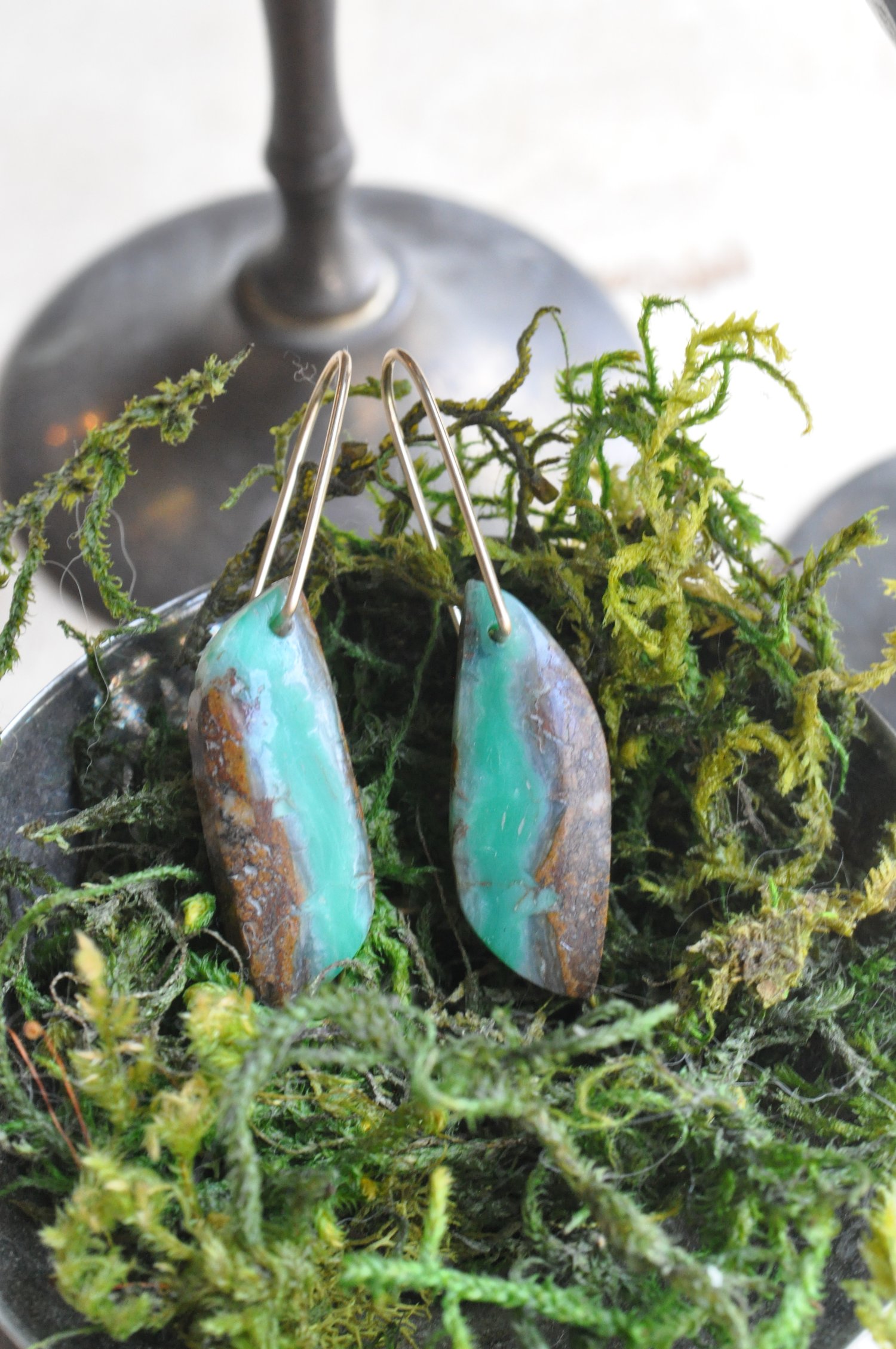 Image of OOAK Chrysoprase Wing Dangles on Gold Fill