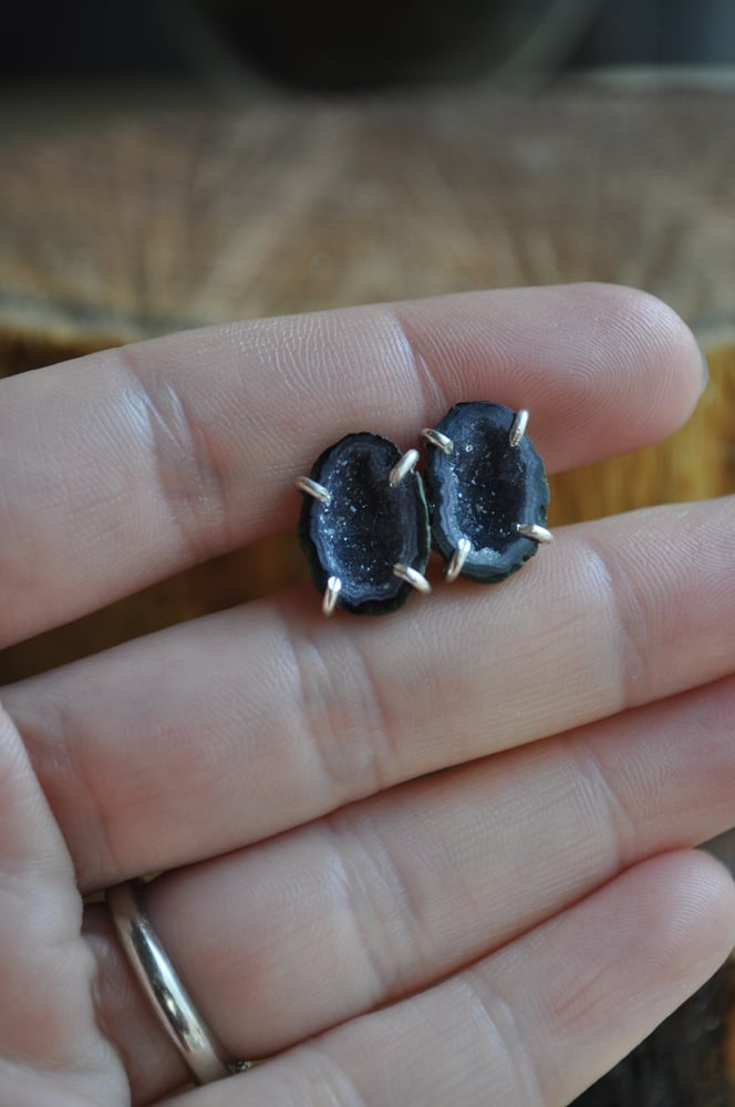 Image of OOAK Deep Blue Tabasco Geode Studs