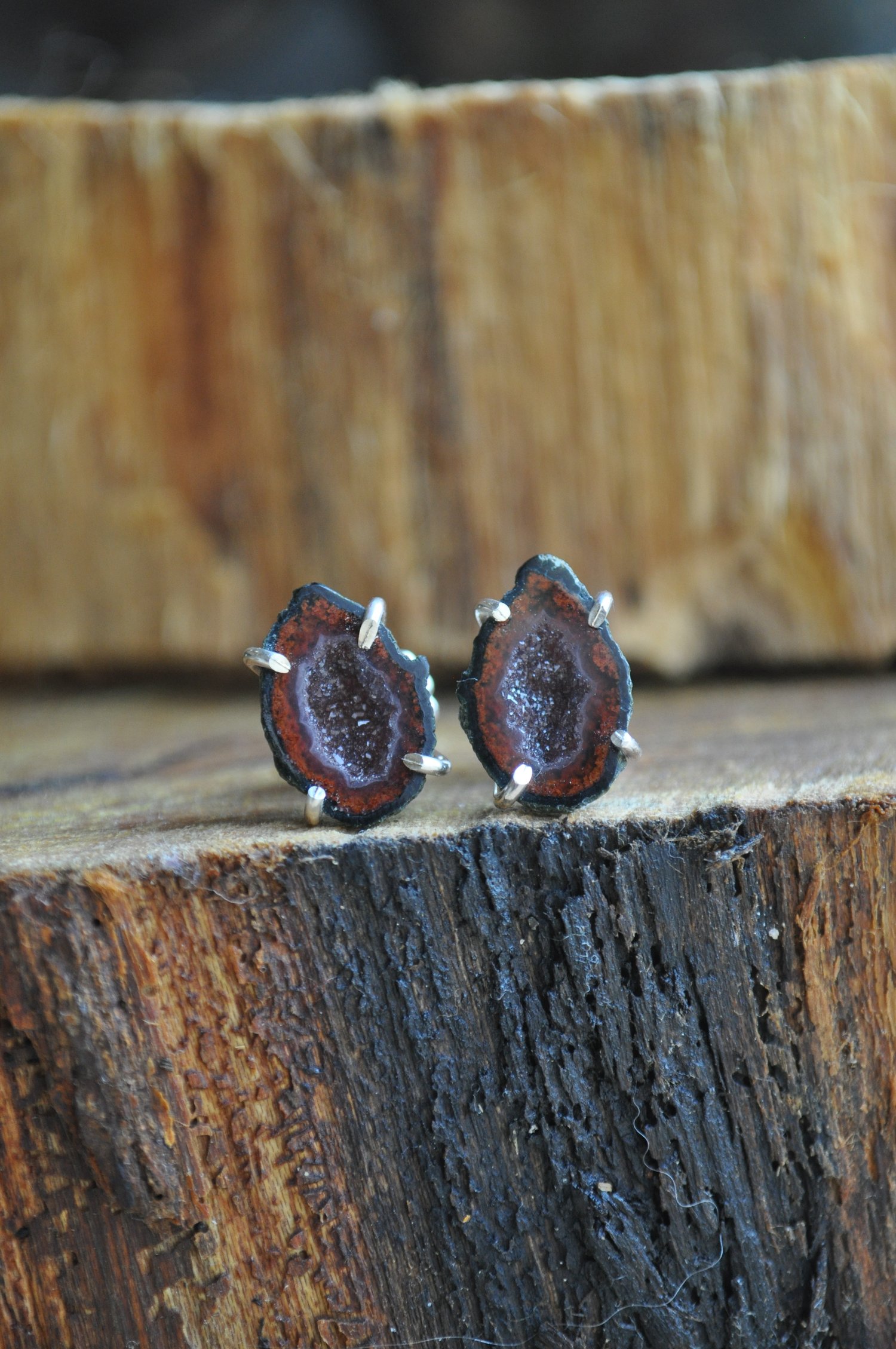 Image of OOAK Red Tabasco Geode Studs