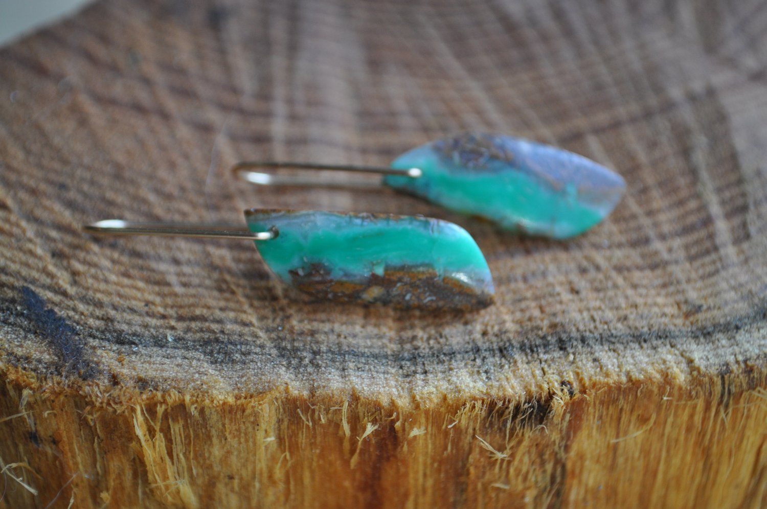 Image of OOAK Chrysoprase Wing Dangles on Gold Fill