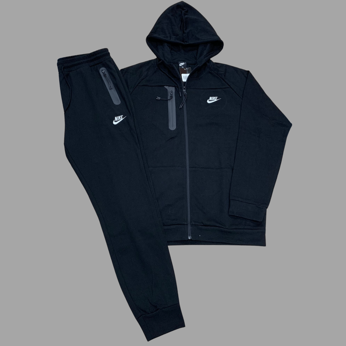 Men’s Black Standard Fit Tech Zip Up Hoodie Sweatpants Set