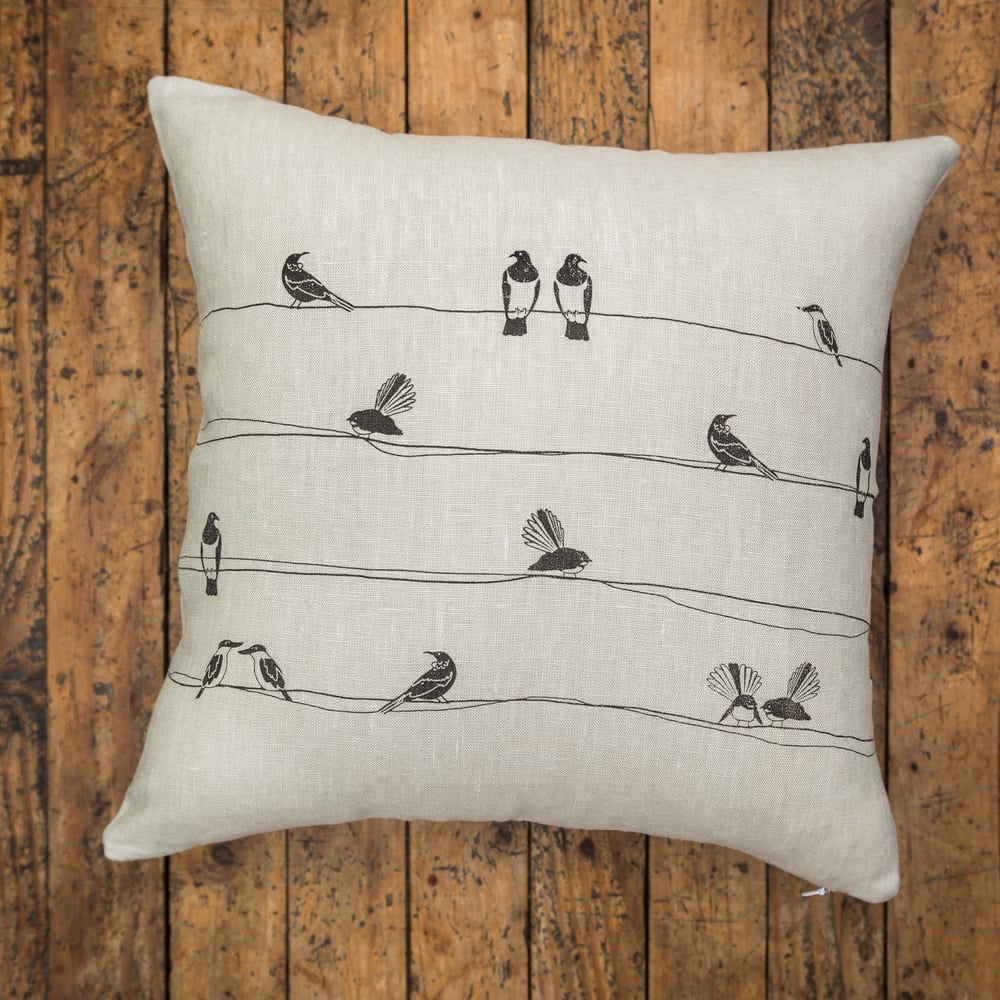 Image of 'NZ Birds' Linen Cushion Cover (Natural)