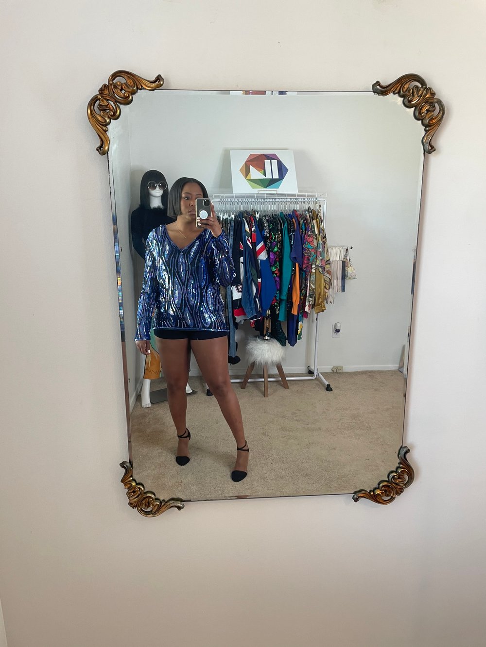 Blue & Black Sequin Blouse