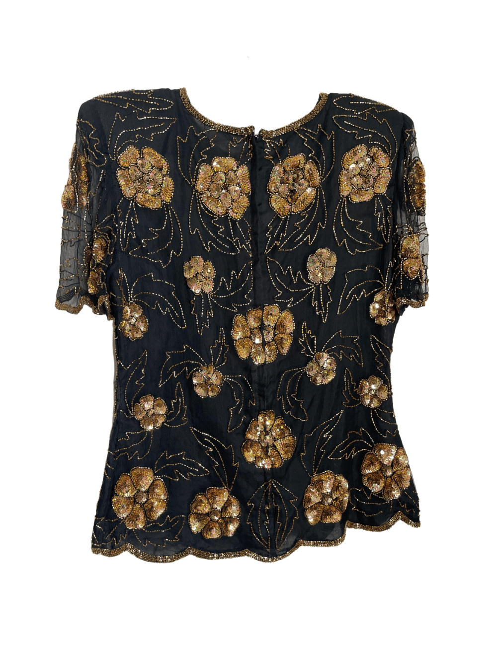 Black & Gold Sequin Floral Blouse