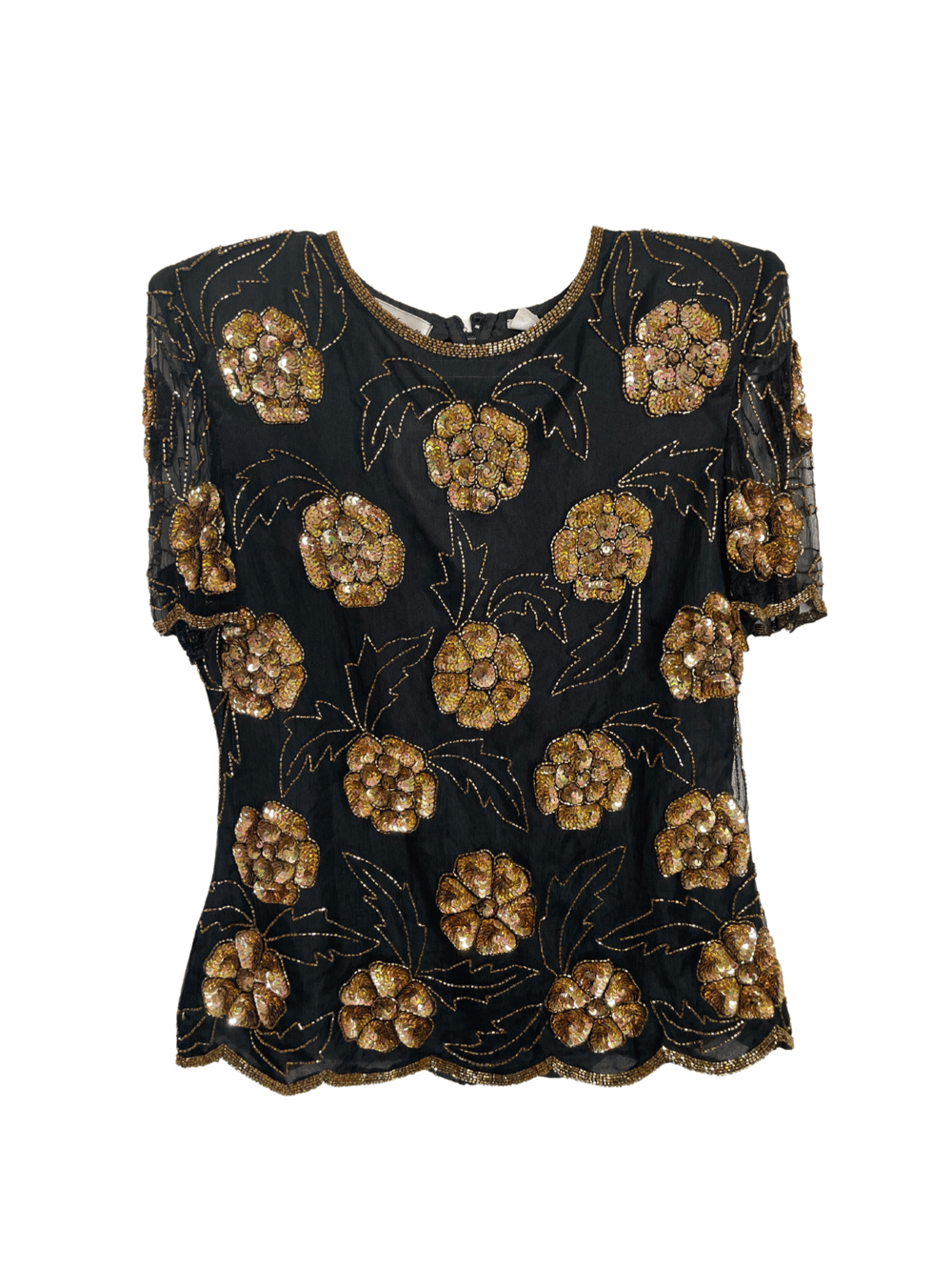 Black & Gold Sequin Floral Blouse