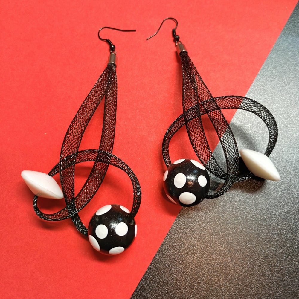 Image of black mesh knot earrings