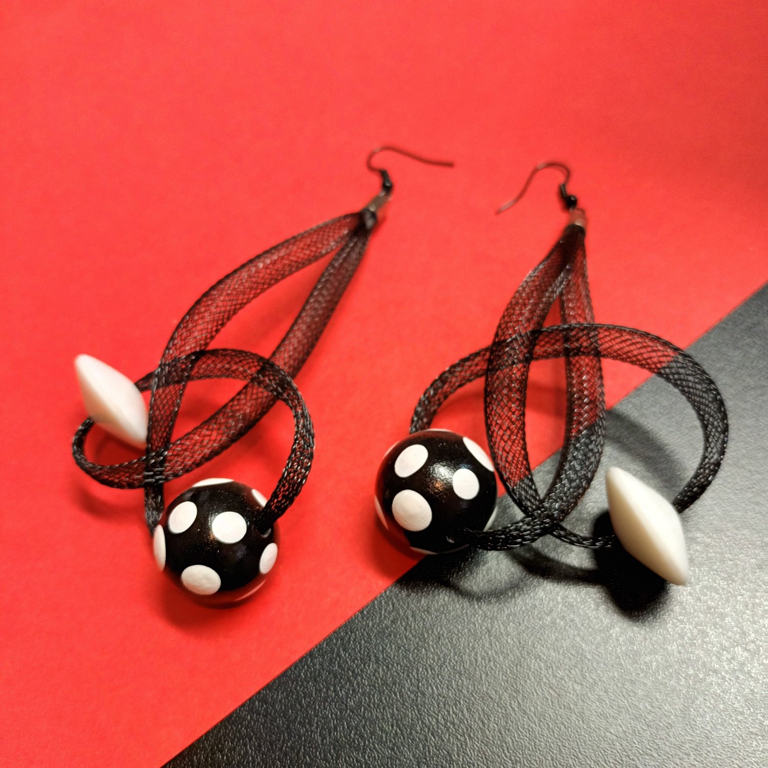 Image of black mesh knot earrings