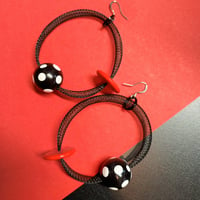 Image 3 of mesh hoops red black earrings